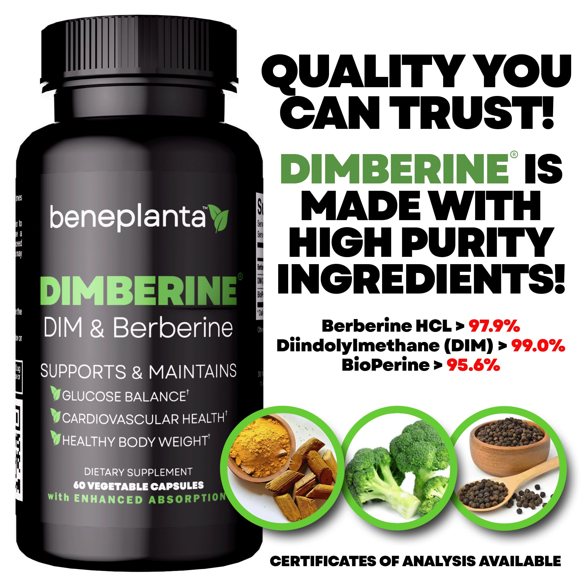 Dimberine capsules close-up shows vegan supplement capsules.