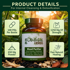 Dimmak Blood Purifier capsules close-up showing vegan capsules