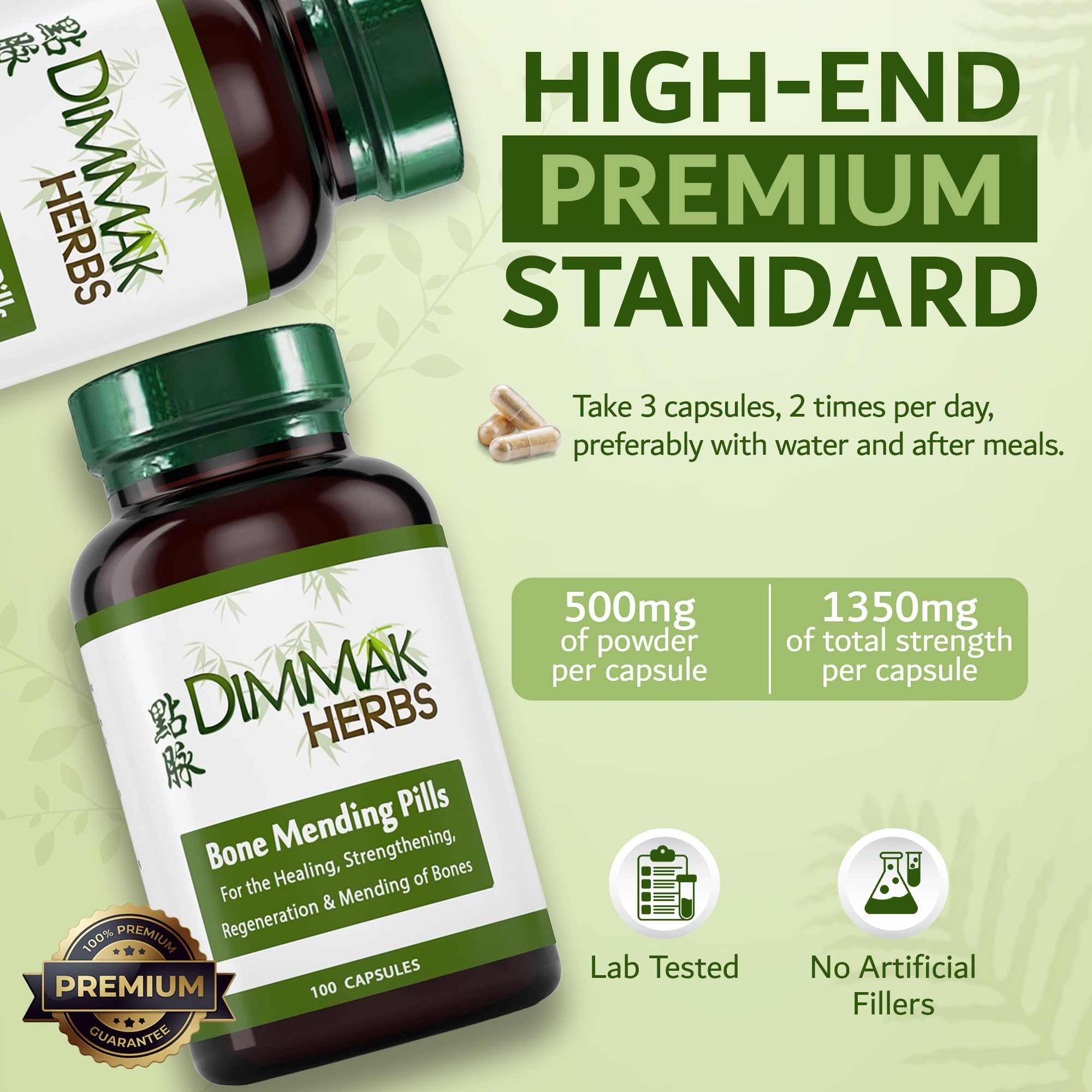 Dimmak Herbs Bone Mending Pills lifestyle use scene suggests post-injury daily use.