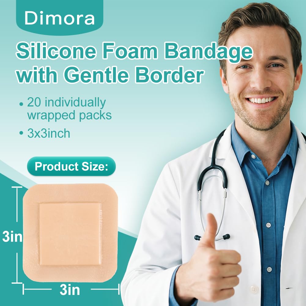 Dimora silicone foam dressing absorbent-core 3x3 inch absorbs exudate while protecting the wound