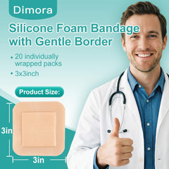 Dimora silicone foam dressing absorbent-core 3x3 inch absorbs exudate while protecting the wound