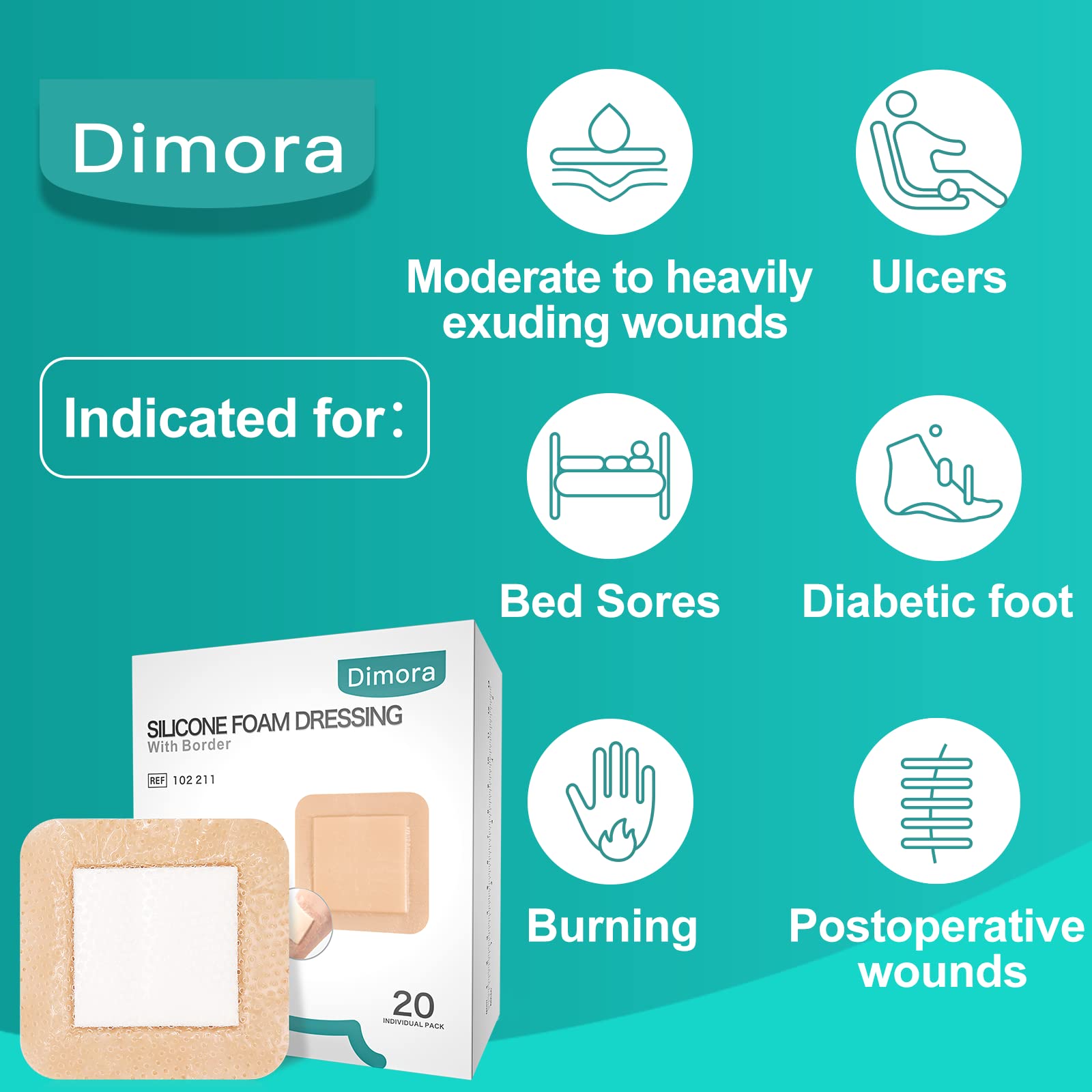 Dimora border adhesive edge seen securing dressing around wound site