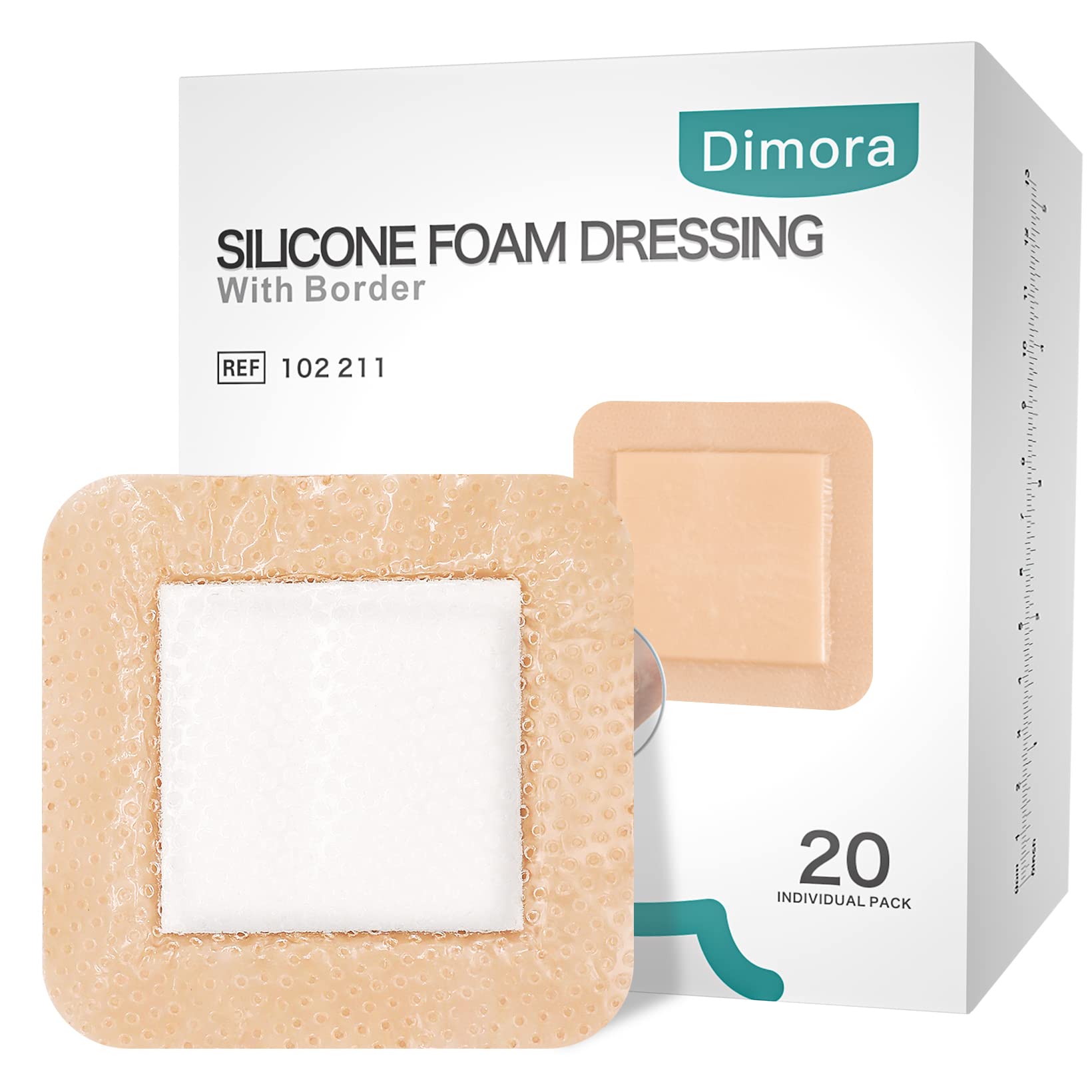 Dimora silicone foam dressing border 4x4 pack on display for wound protection