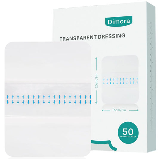 Dimora waterproof clear dressing 6x8 inches protects wounds during showers and swims.