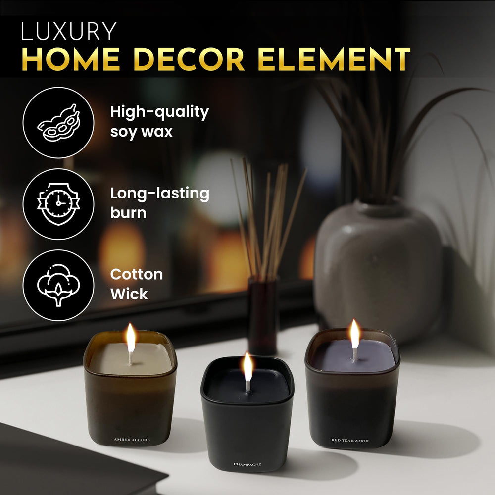 DinBer Amber Allure candle offers soothing warmth for unwinding.