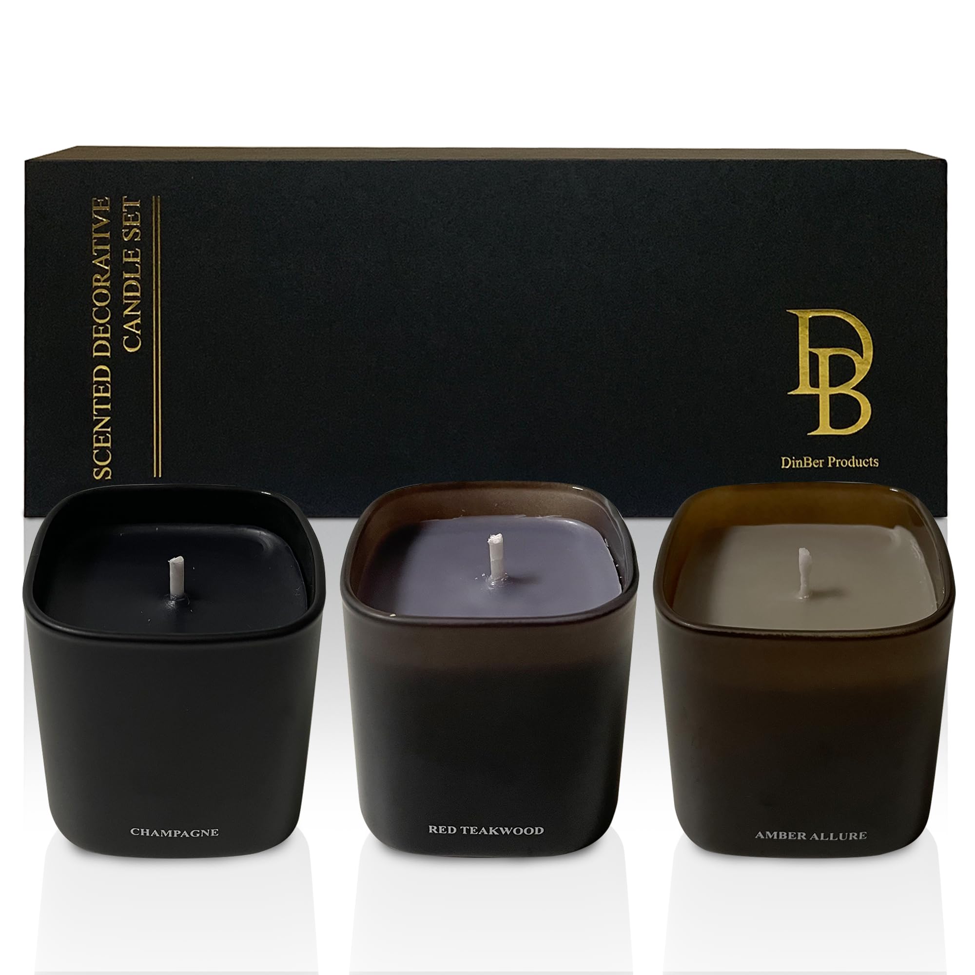 DinBer candle gift set in glass containers enhances elegant home ambiance.