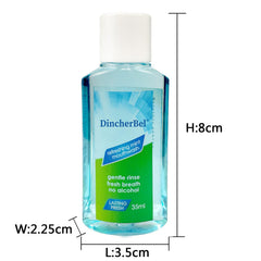 Box of 48 DincherBel mouthwash travel bottles for trips and daily use