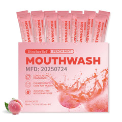 DincherBel travel peach mint mouthwash box for on-the-go freshness.