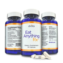 Dirobi Eat Anything bottle with xylose isomerase capsules supporting digestion after meals