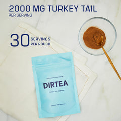 DIRTEA Turkey Tail powder in a smoothie boosts gut-friendly polysaccharides.
