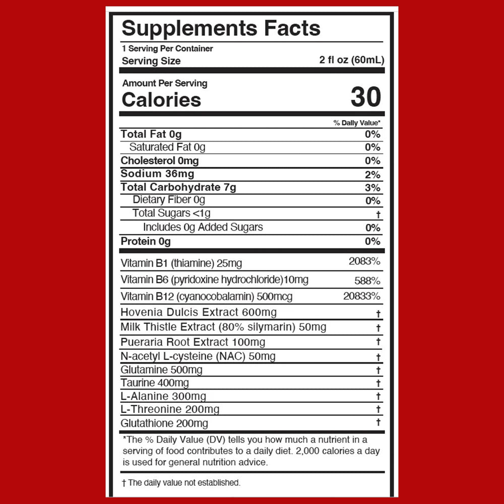 Dirty Saint ingredients list visual with NAC and B vitamins.
