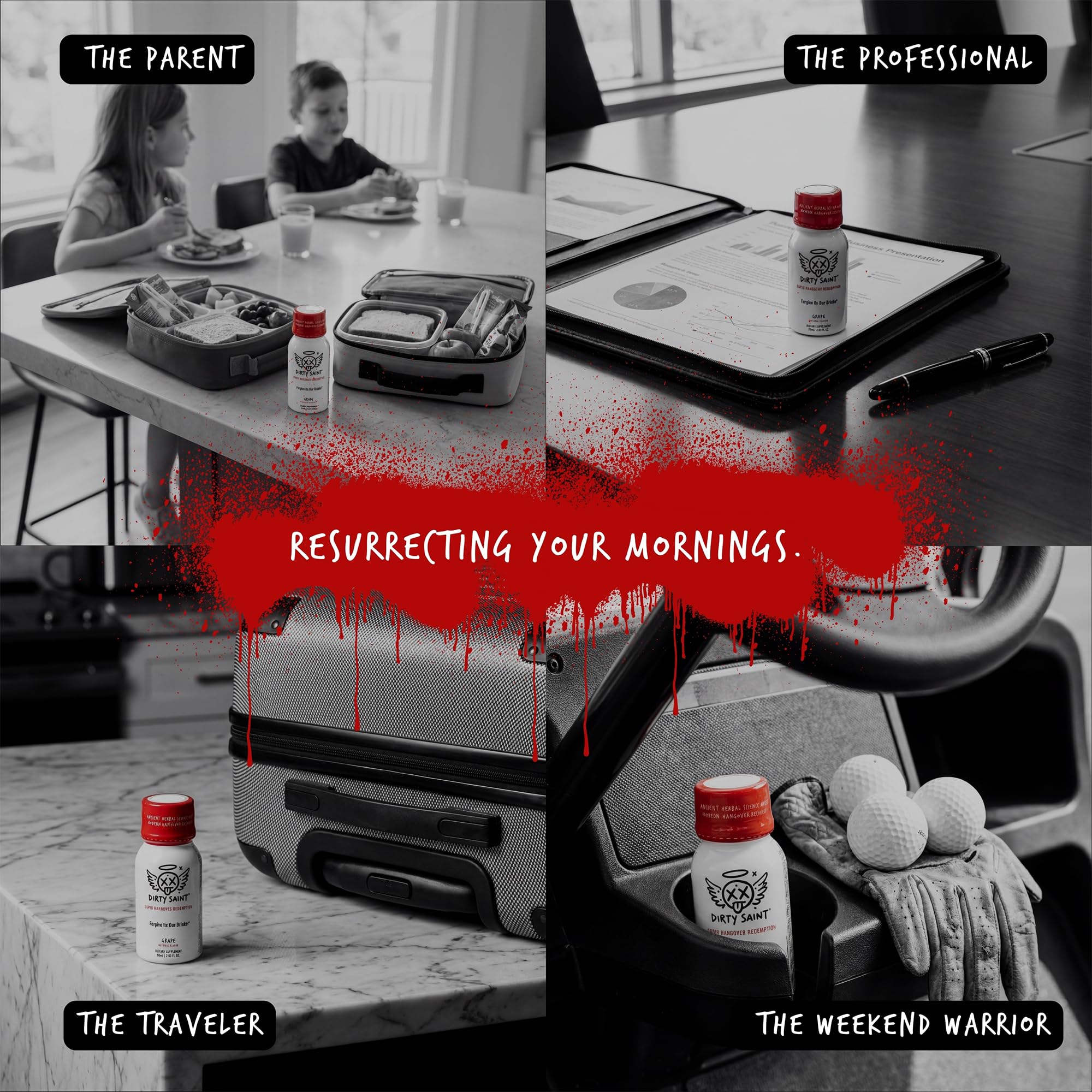 Dirty Saint travel pack, compact 2oz bottle for on-the-go mornings.