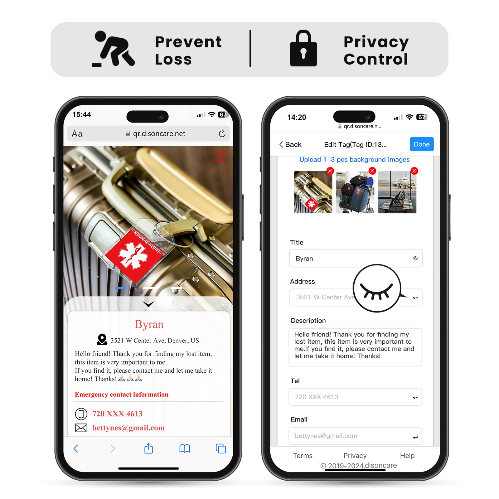DISONCARE QR Medical ID enables quick access to editable contact information.