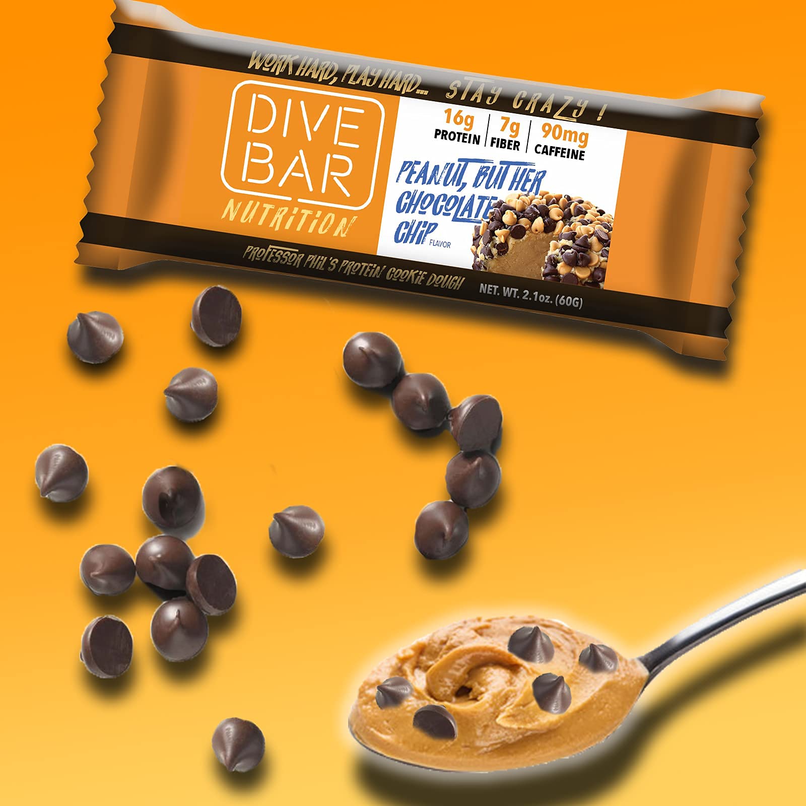 Dive Bar Nutrition 90mg caffeine energy bar ready for daytime focus.