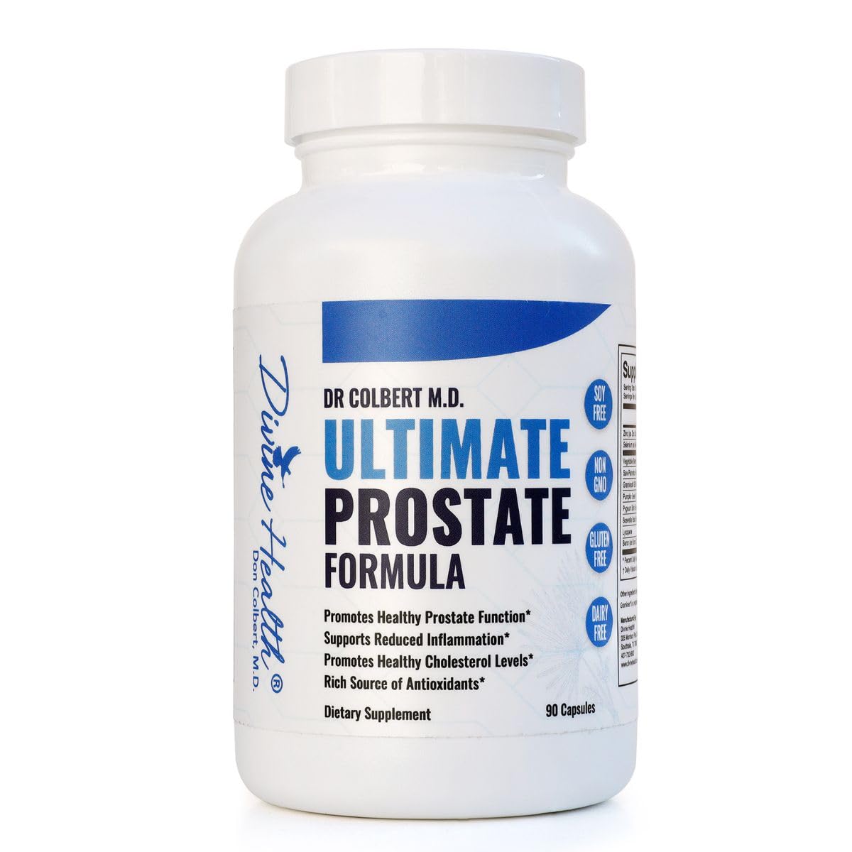 Divine Health Dr. Colbert Prostate Formula bottle with veggie capsules for daily support.