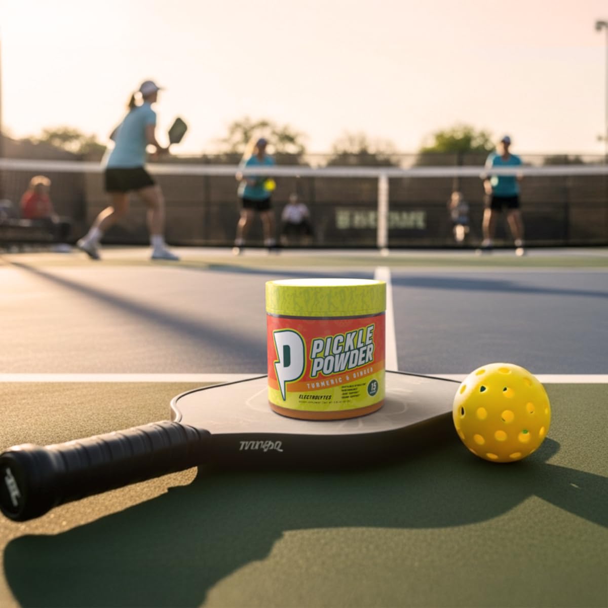 Divine Health Pickle Powder Lemon Zest on a gym bag for on-the-go use