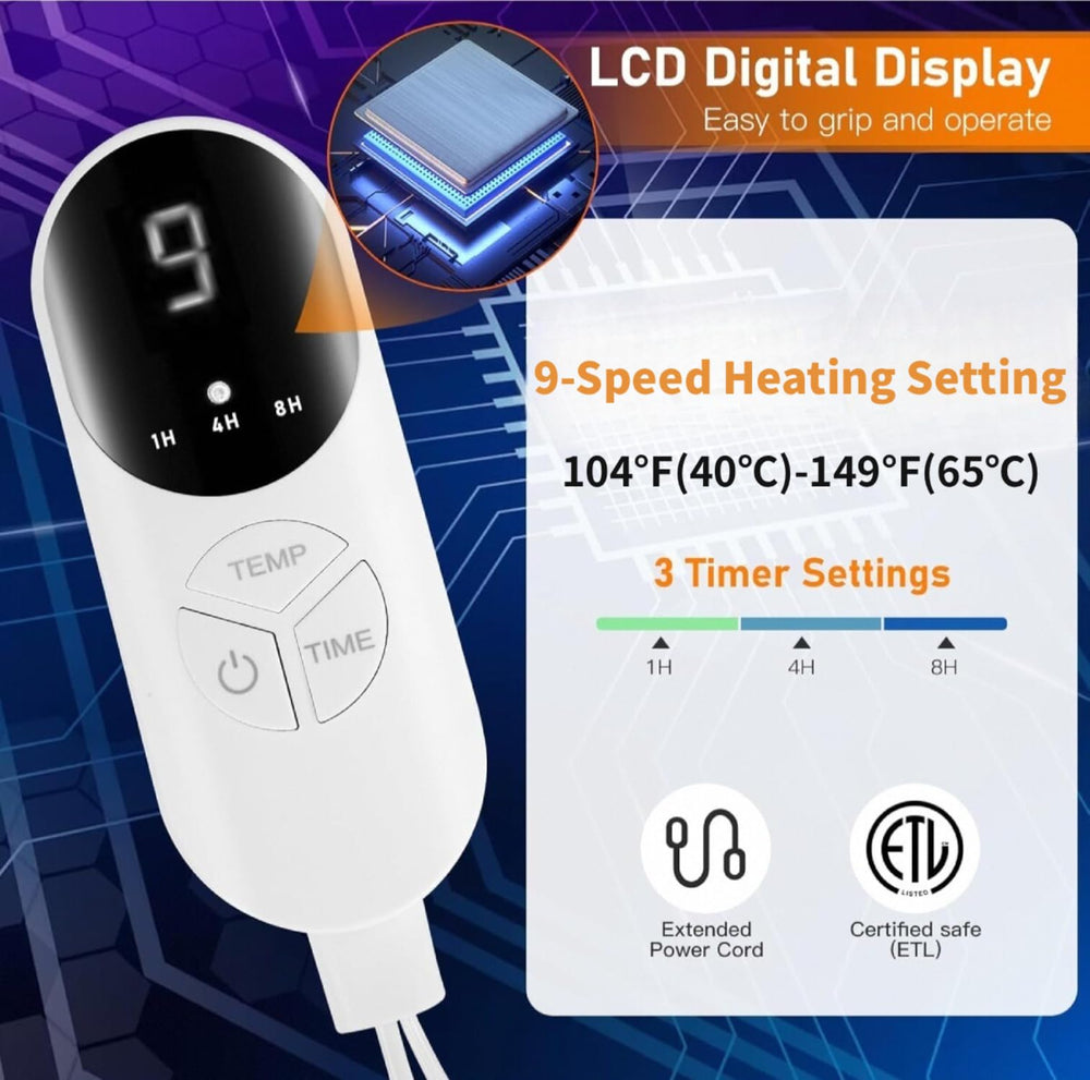 Diweez foot warmer with easy-to-use 3 timer settings for auto-off safety.