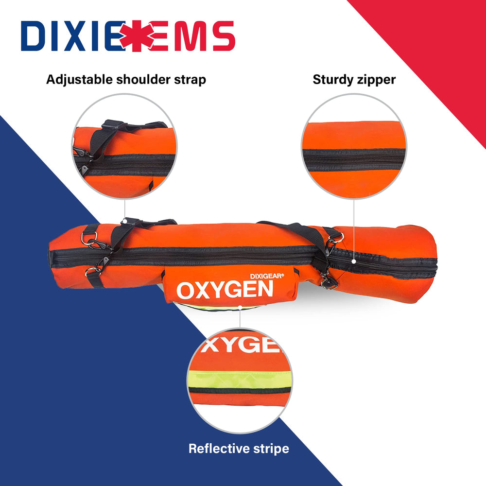 Dixie EMS O2 bag reflective stripe enhances safety during transport.