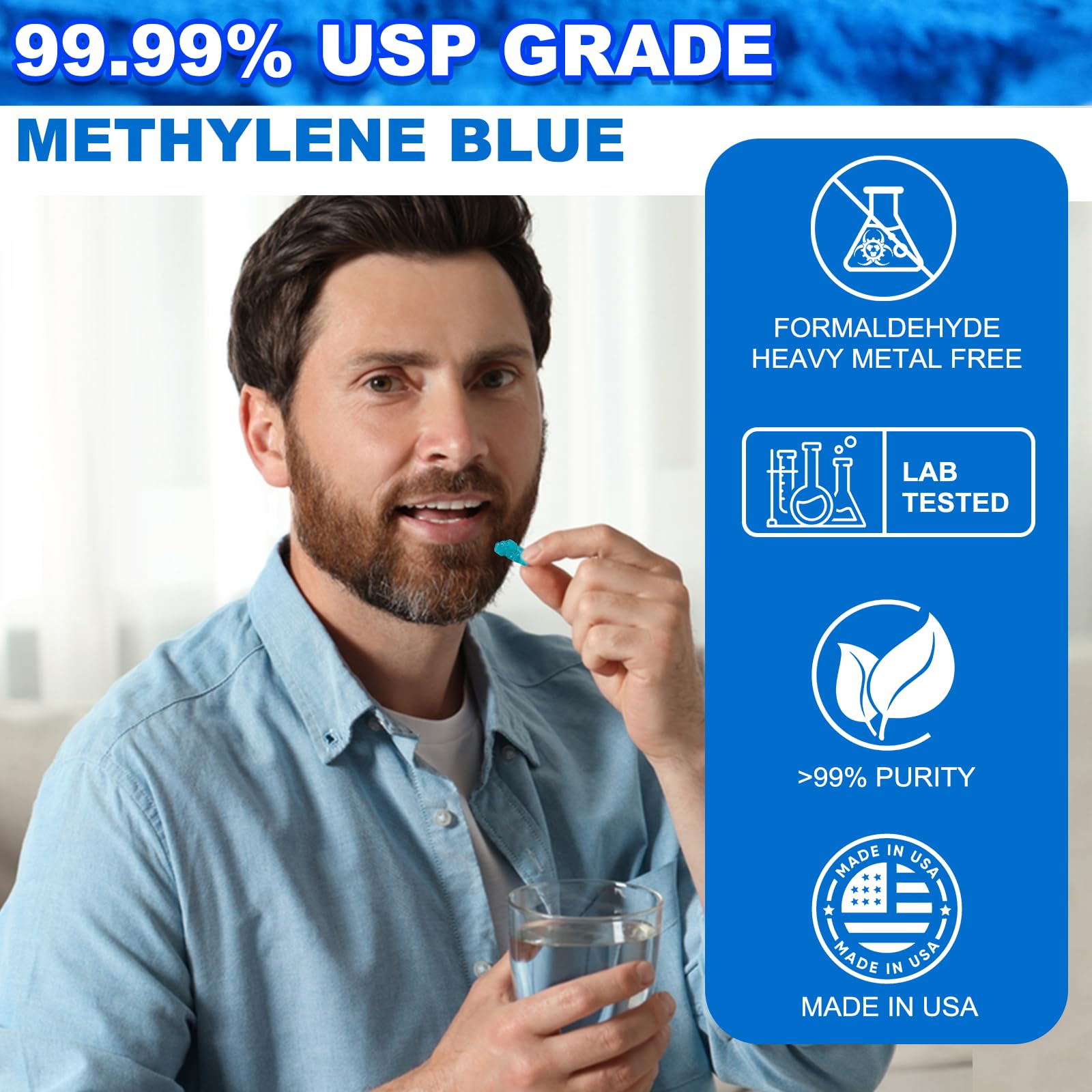 diytoolsman Methylene Blue Gummies label shows 12 mg per serving