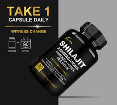 DLNIA Shilajit vegan capsules in bottle ready for daily use.