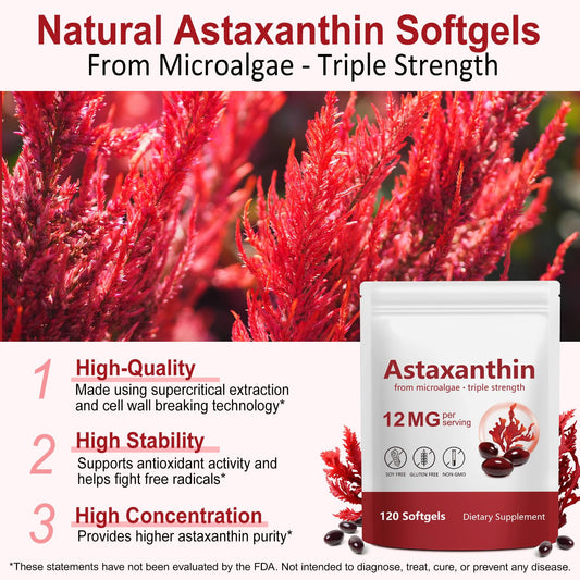 DLOMFVFQ astaxanthin 12mg softgels for eye and skin nourishment