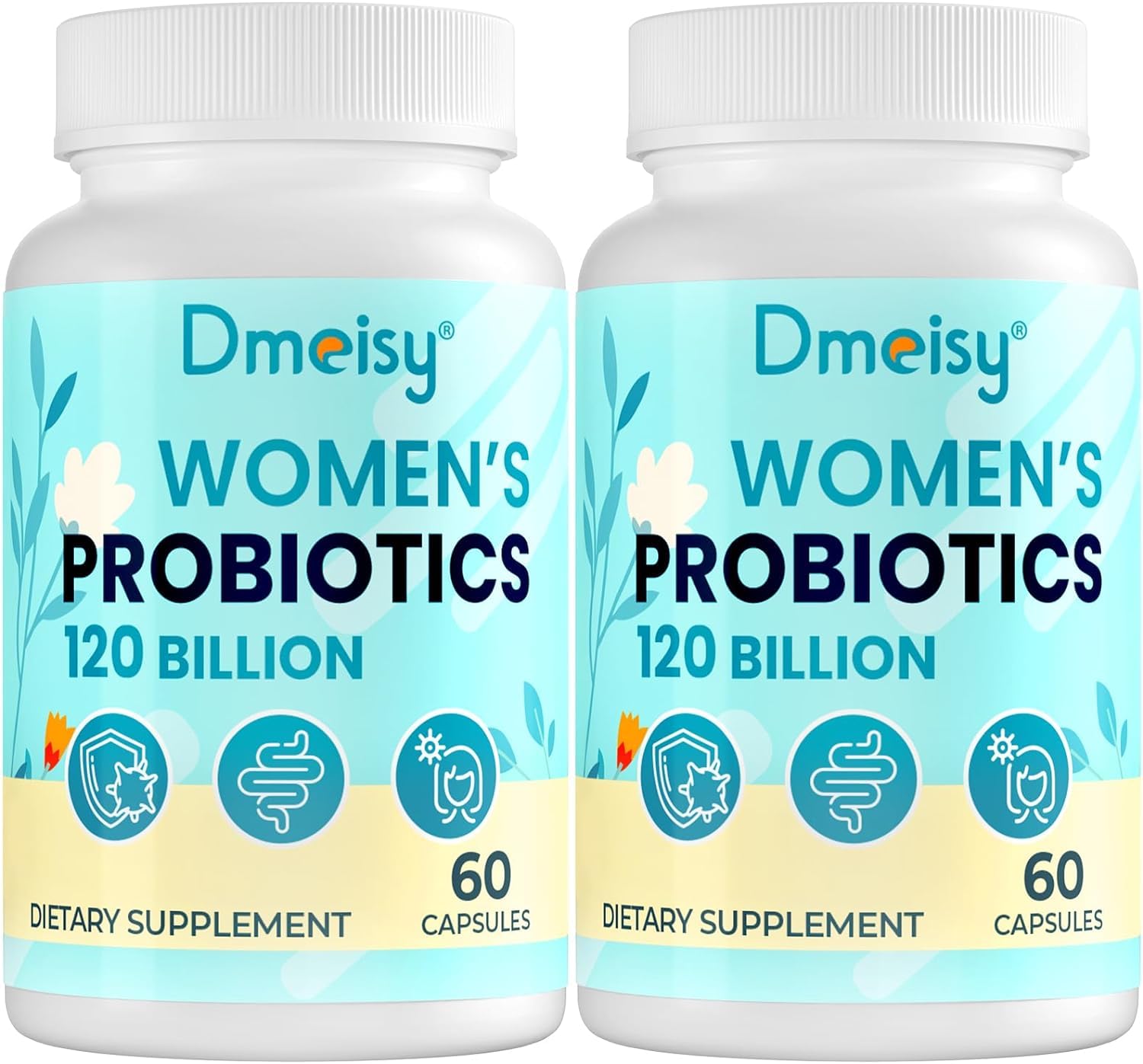 Dmeisy 120 Billion CFU menopause probiotic bottle front for gut support.