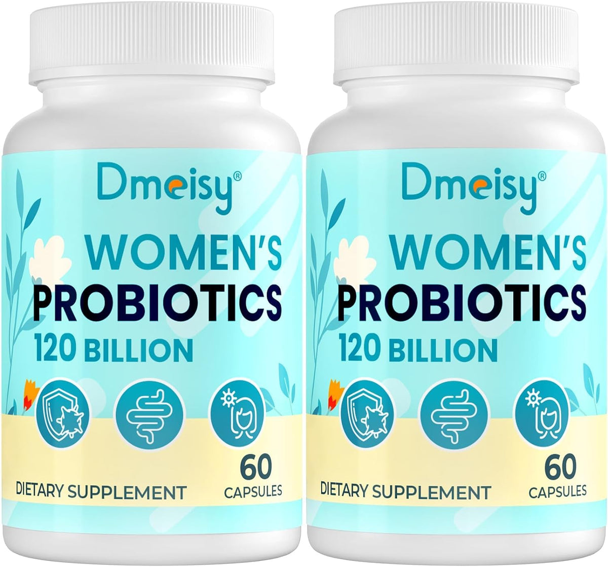 Dmeisy 120 Billion CFU menopause probiotic bottle front for gut support.