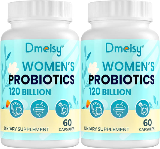 Dmeisy 120 Billion CFU menopause probiotic bottle front for gut support.