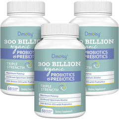 Dmeisy Probiotics bottle front showing 300 Billion CFU for gut support.