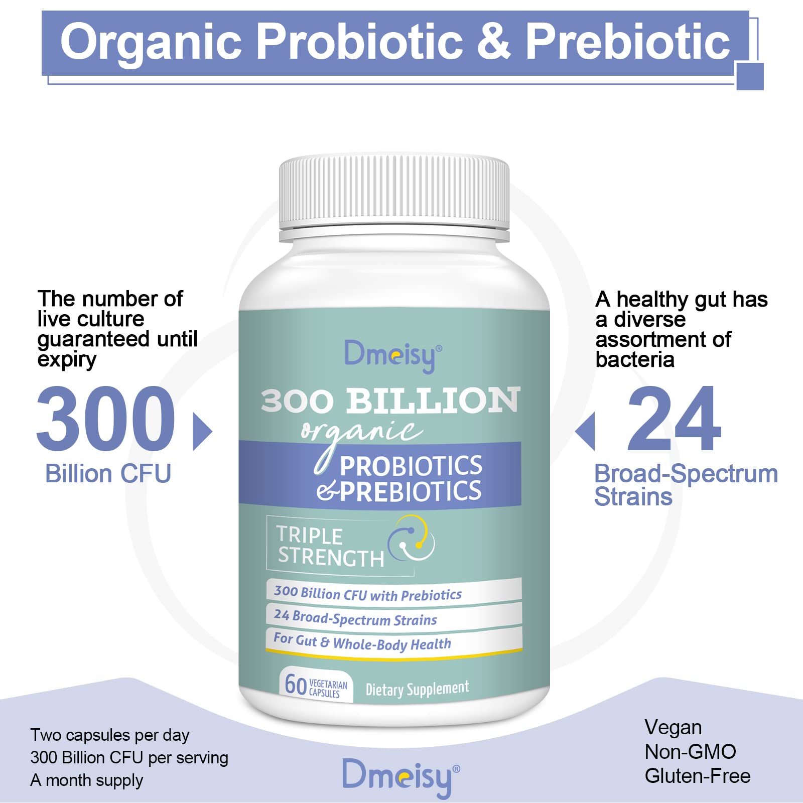 Dmeisy Probiotics delayed-release capsules deliver live cultures to the gut.