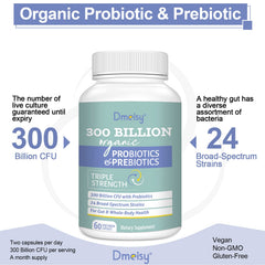 Dmeisy Probiotics delayed-release capsules deliver live cultures to the gut.
