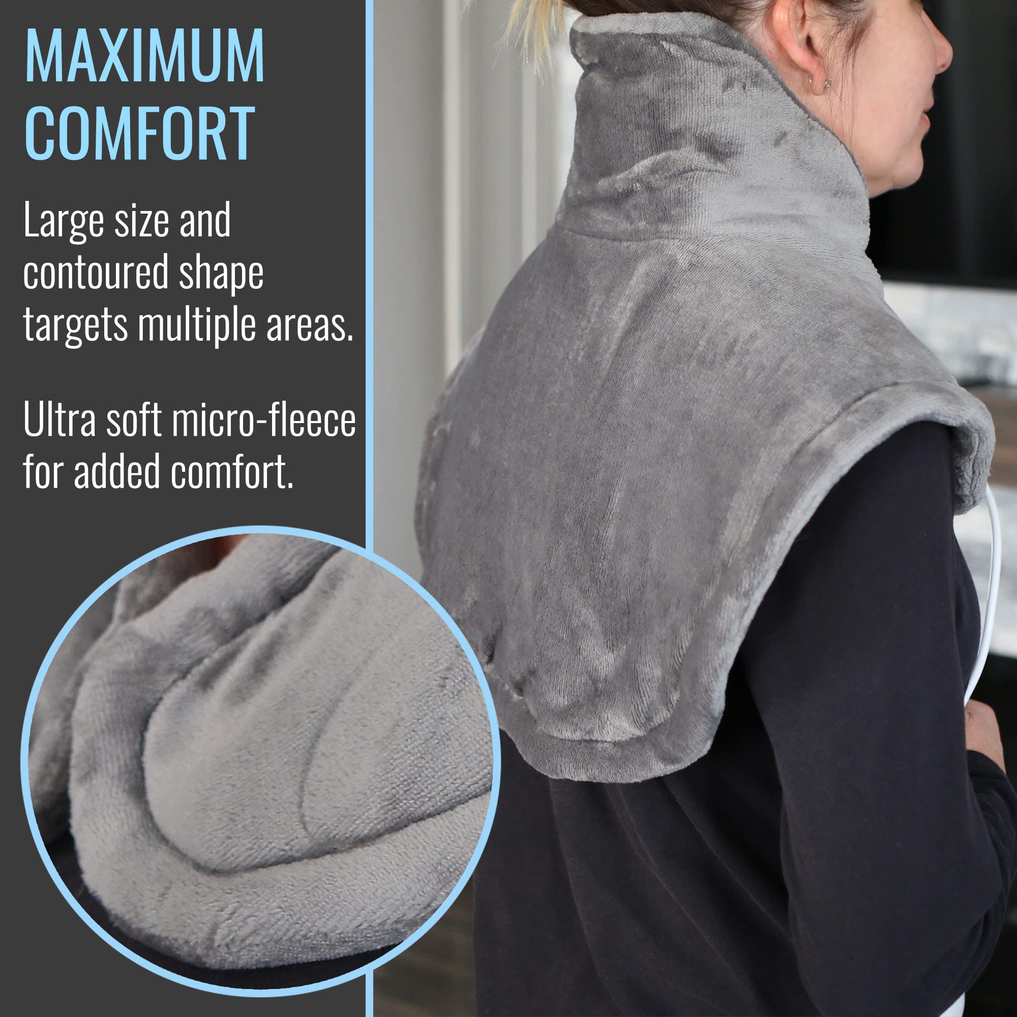 DMI heating pad back wrap showing full-length comfort for back relief.