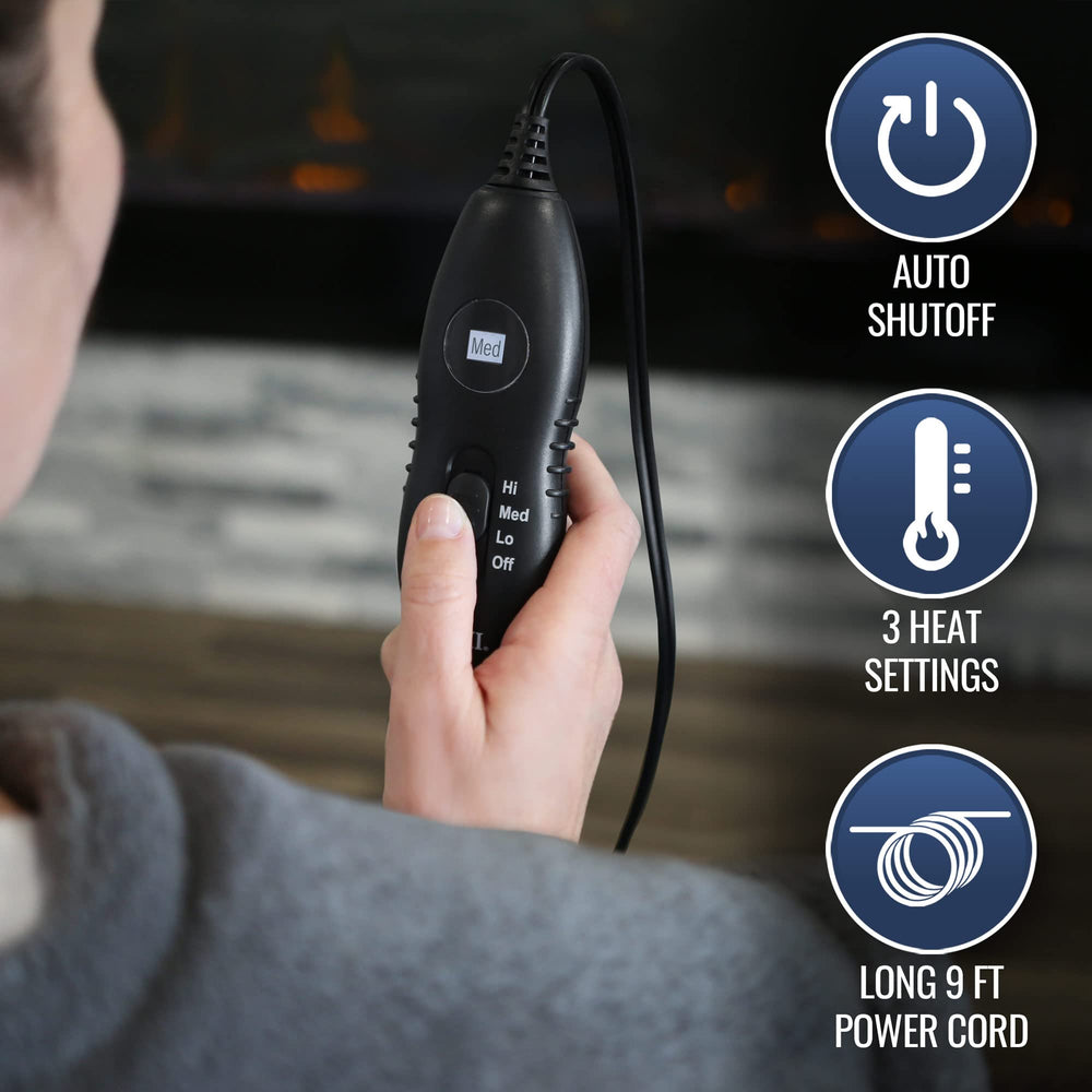 Three heat settings on the DMI XL Plush heating pad allow personalized comfort.