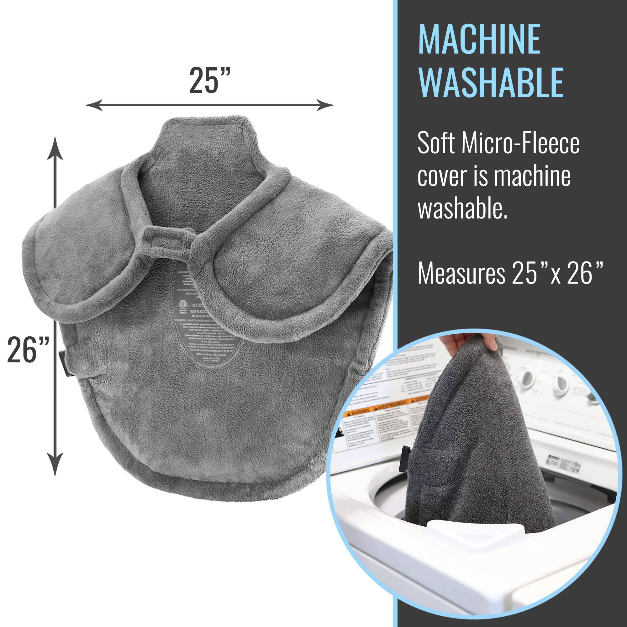 Dimensions 25 by 26 inches provide broad shoulder and upper-back coverage.