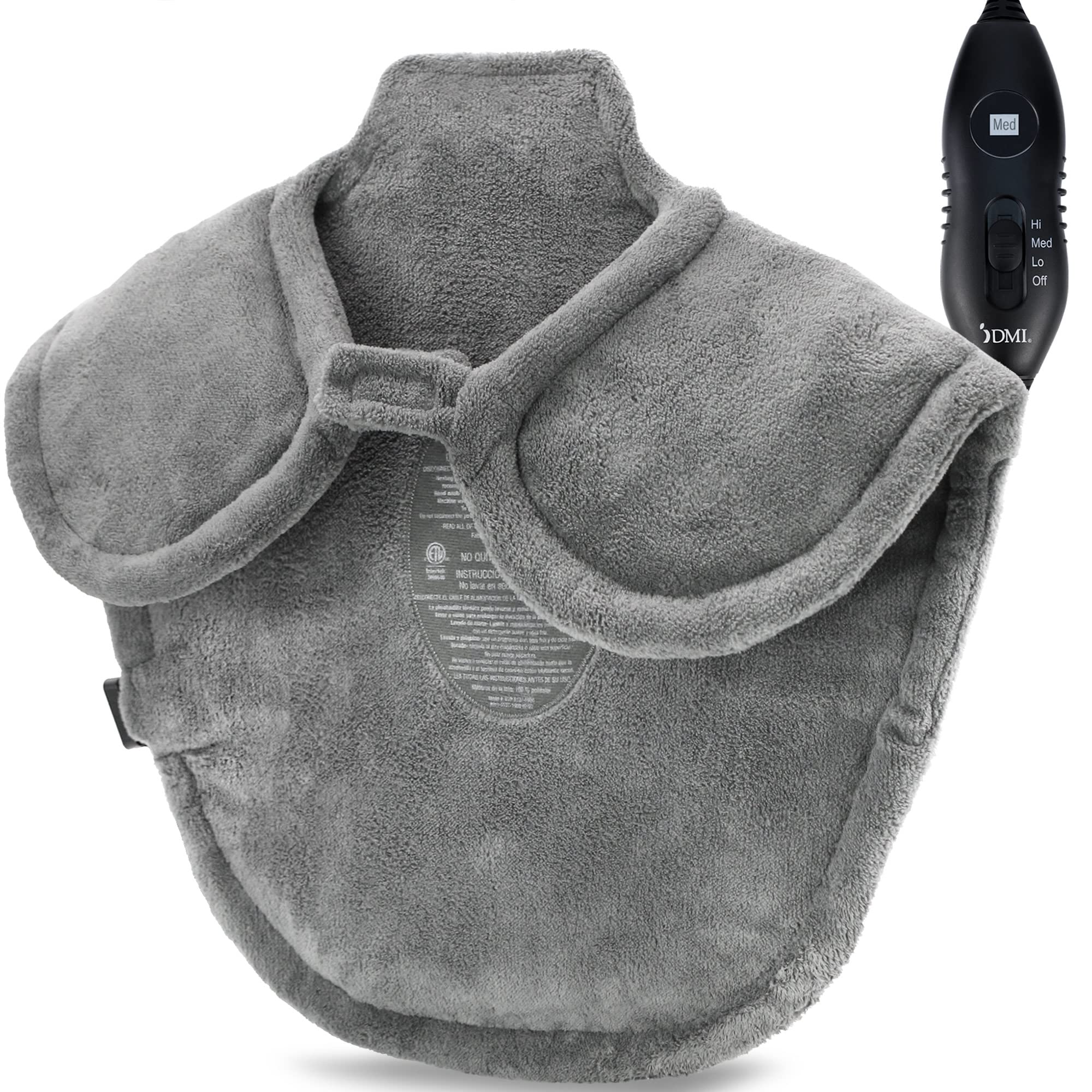 DMI XL Plush neck and shoulder heating pad shows full-length wrap for deep warmth.