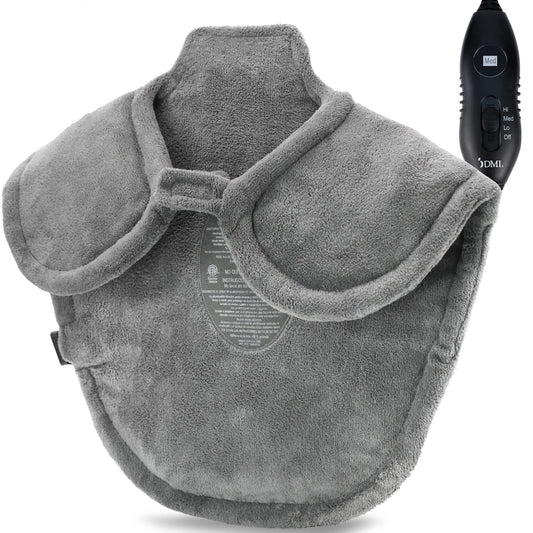 DMI XL Plush neck and shoulder heating pad shows full-length wrap for deep warmth.