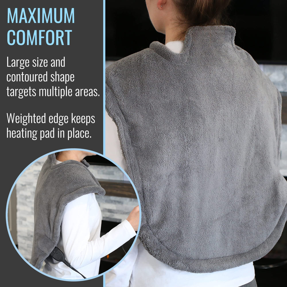 DMI pad with weighted edges provides secure fit and steady heat over the upper back.