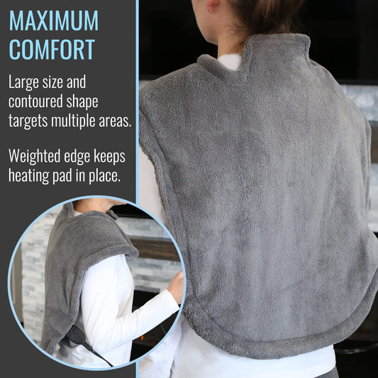 DMI pad with weighted edges provides secure fit and steady heat over the upper back.