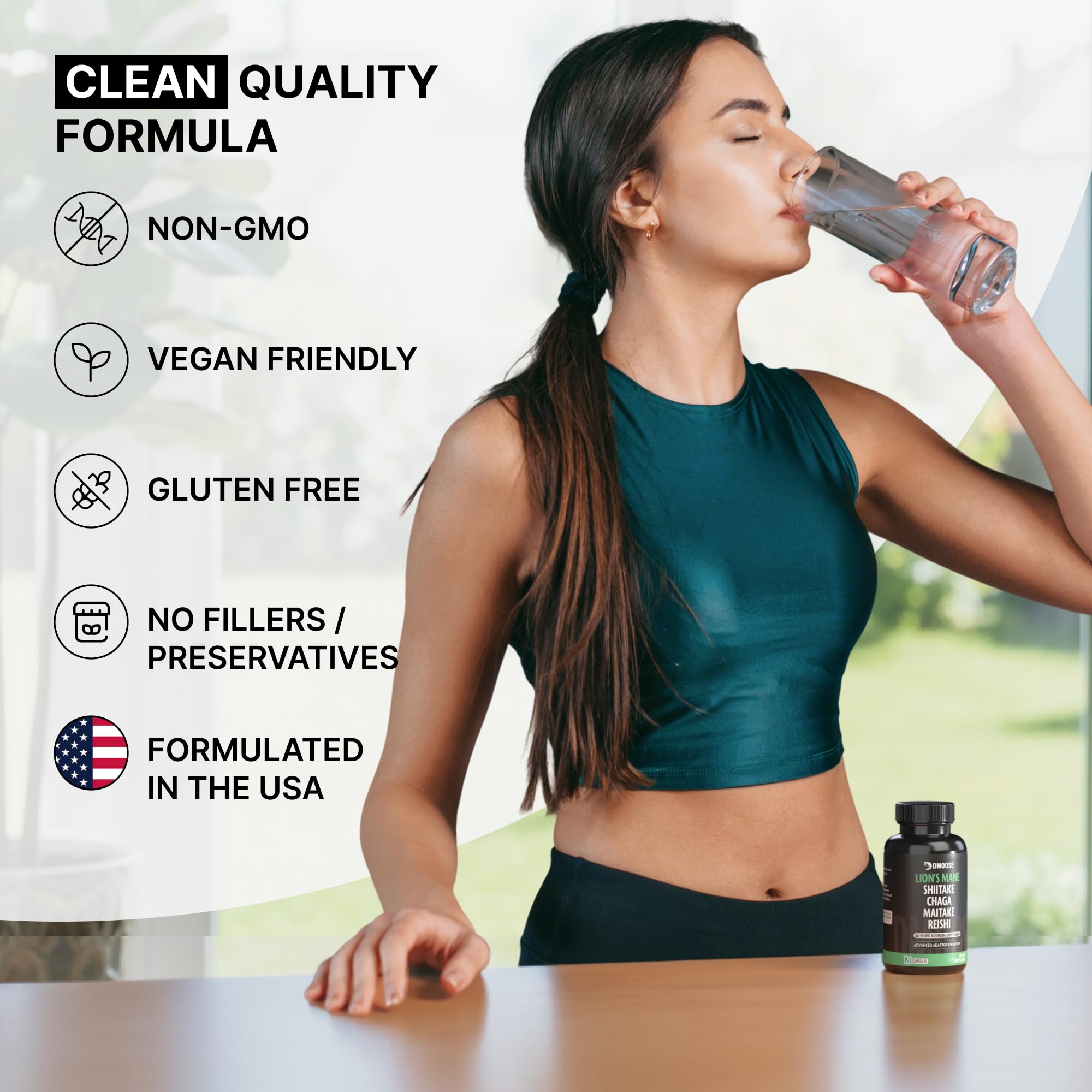 DMoose Fitness Immune Support Mushrooms bottle demonstrates daily wellness potential