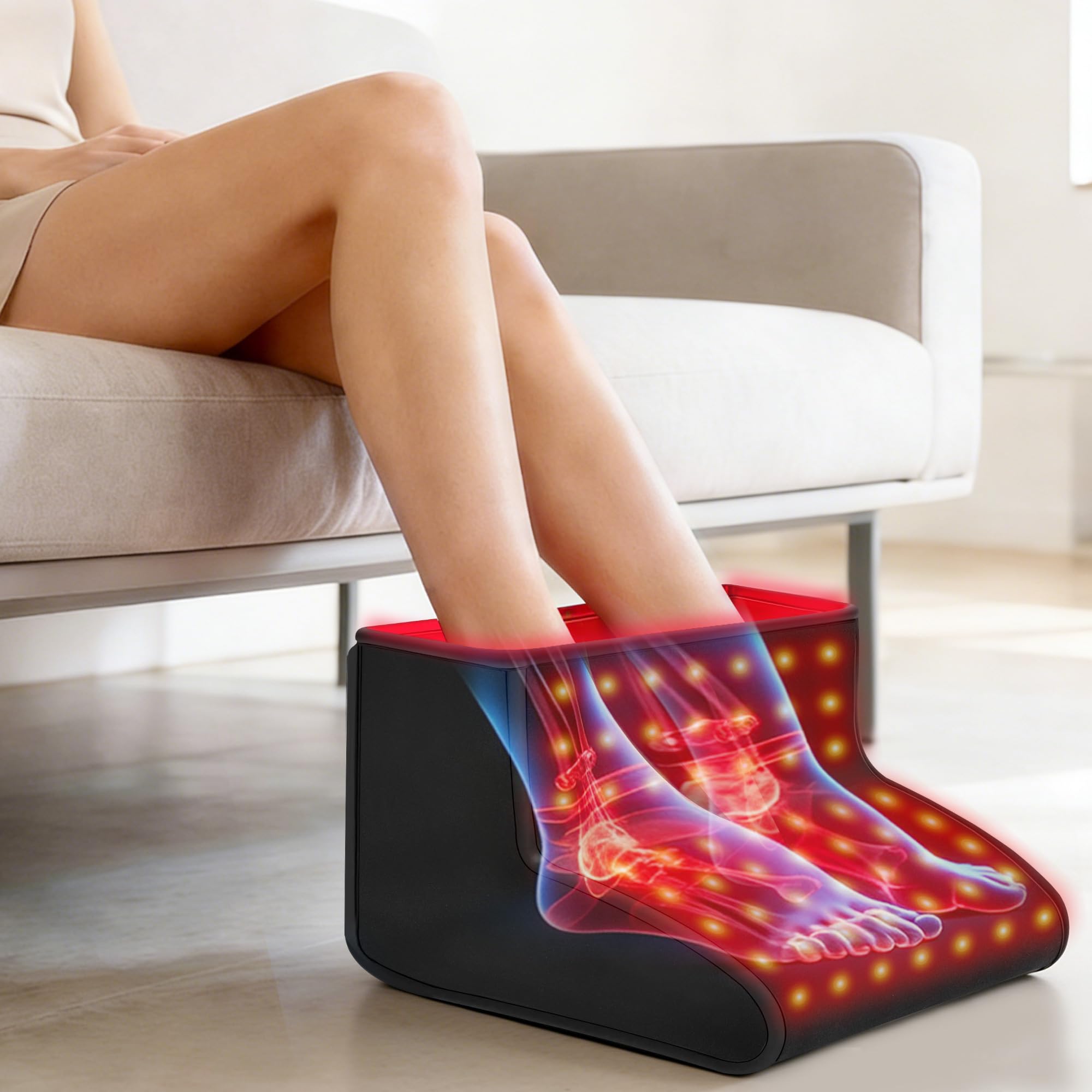Dmzosmd home-use setup with warm foot therapy ambiance