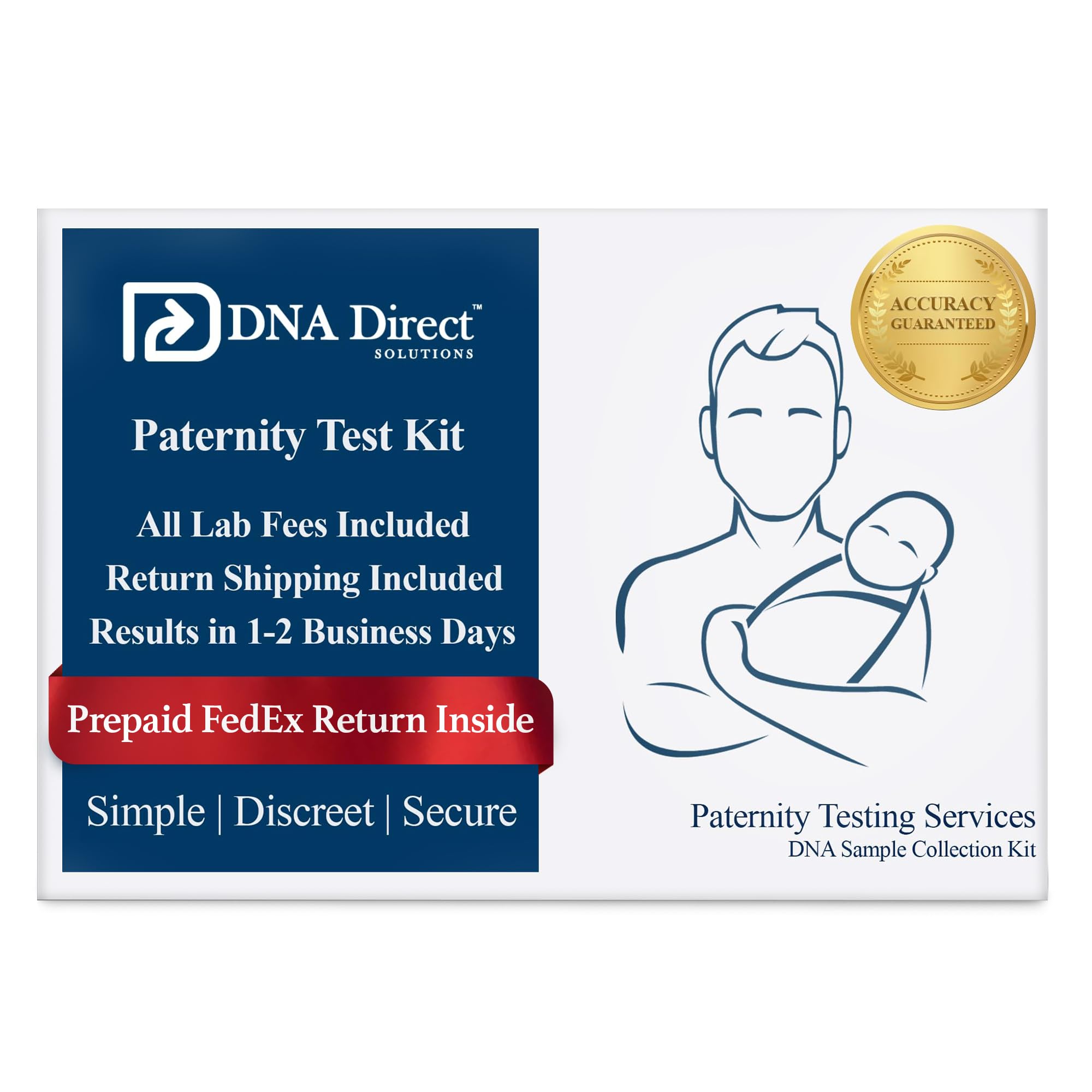 DNA Direct paternity kit packaging showing discreet at‑home testing option