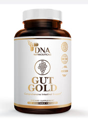 DNA Nutraceuticals Gut Gold bottle pour supports daily digestion and comfort.