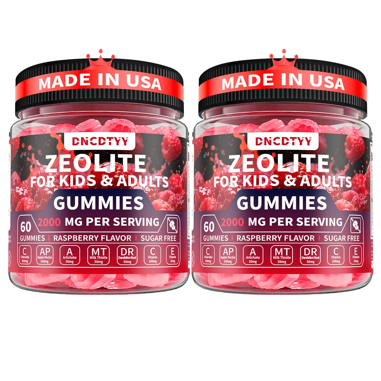DNCDTYY Zeolite Detox gummies bottle on shelf, supports kid-friendly gut balance.