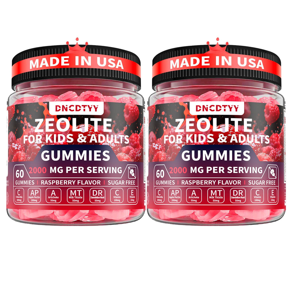 DNCDTYY Zeolite Detox gummies bottle on shelf, supports kid-friendly gut balance.