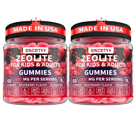 DNCDTYY Zeolite Detox gummies bottle on shelf, supports kid-friendly gut balance.