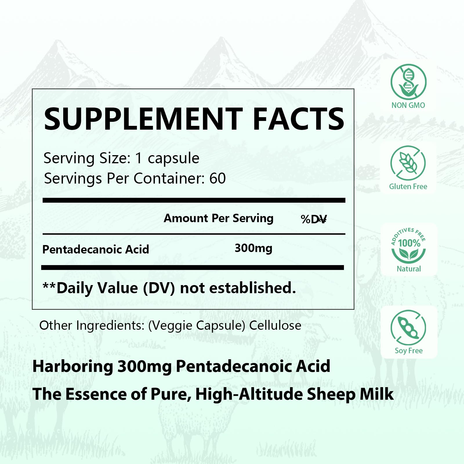 DNOUHN pentadecanoic acid capsules close-up emphasizing purity and bioavailability.