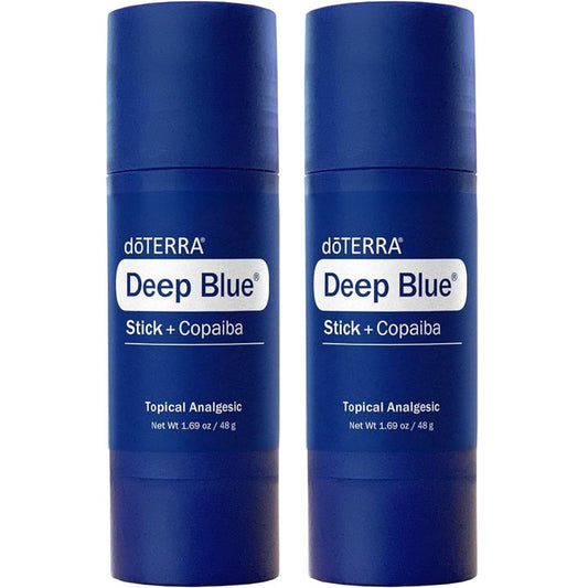 The doTERRA Deep Blue Stick 2-pack front view highlights portable soothing for on-the-go use.