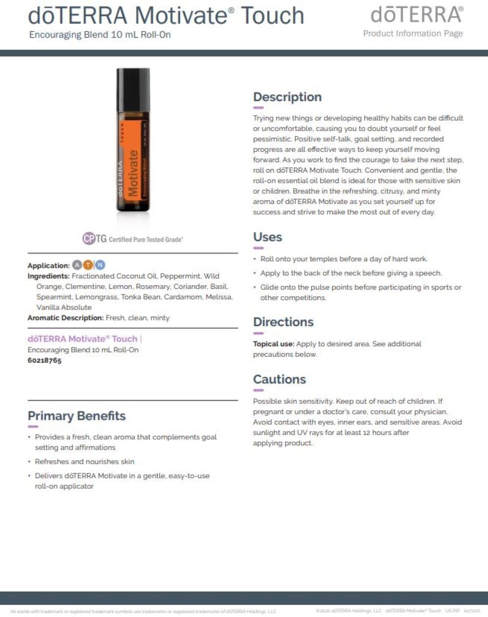 doTERRA Motivate Touch citrus-herb blend inspires an energizing aroma
