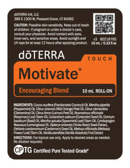 doTERRA Motivate Touch flat lay showing portable uplifting routine