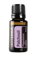 doTERRA Patchouli essential oil bottle showing its rich fragrance and skincare potential